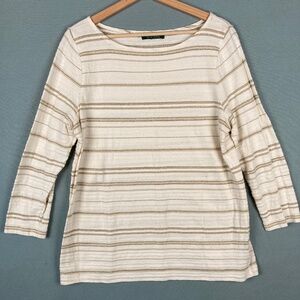 Lauren Ralph Lauren Women's Boat Neck Sweater Large 3/4 Sleeve Linen Blend